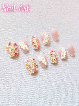 10 قطع من الأظافر المصنوعة يدويًا،على طراز لوحة زيتية طازجة، أظافر صناعية، أظافر صيفية، فن الأظافر الجميل، أظافر وردية فاتحة للضغط ، مناسبة للنساء والفتيات للارتداء اليومي أو في المناسبات ، جودة عالية الجودة.