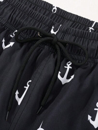 Manfinity Swimmode شورت شاطئ رجالي مطبوع بسحاب، طراز هاواي