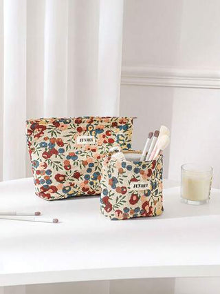 حقيبة مستحضرات تجميل محمولة قطعة واحدة مزخرفة بنمط الكرز على قاع أرز، سعة كبيرة، حقيبة مستحضرات تجميل، حقيبة أدوات التجميل، حقيبة العناية بالبشرة، حقيبة أدوات التجميل، حقيبة تخزين، الضروريات السفرية
