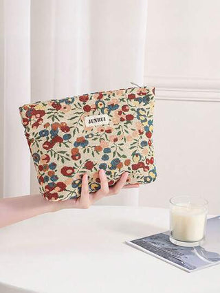 حقيبة مستحضرات تجميل محمولة قطعة واحدة مزخرفة بنمط الكرز على قاع أرز، سعة كبيرة، حقيبة مستحضرات تجميل، حقيبة أدوات التجميل، حقيبة العناية بالبشرة، حقيبة أدوات التجميل، حقيبة تخزين، الضروريات السفرية