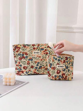 حقيبة مستحضرات تجميل محمولة قطعة واحدة مزخرفة بنمط الكرز على قاع أرز، سعة كبيرة، حقيبة مستحضرات تجميل، حقيبة أدوات التجميل، حقيبة العناية بالبشرة، حقيبة أدوات التجميل، حقيبة تخزين، الضروريات السفرية