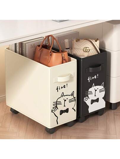 أثاث مكتبي سلة تخزين متحركة تحت المكتب - سلة تخزين متعددة الوظائف ، ضرورية لتنظيم المكتب المتنقل ، بتصميم طباعة القطط الجميل - منظم تحت الطاولة مع عجلات ، سلة لوازم مكتبية بلاستيكية للمنزل والمساحة المكتبية ، لوازم مدرسية ، عودة إلى المدرسة