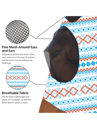 قناع وجه مطبوع برسوم الخيل ناعم ومطاطي، واقي من الأشعة فوق البنفسجية قابل للتنفس، لطيف على البشرة، بنمط زهري أزرق وأبيض