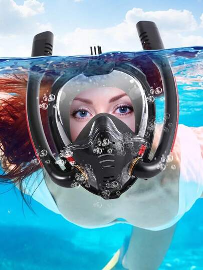 قناع غوص وتنفس برباط مزدوج مهني بتكنولوجيا جديدة للتنفس بزاوية 180 درجة، قناع غوص شفاف مانع للضباب للكبار، نظام سطح جاف، معدات غوص وتنفس كاملة للكبار، قناع مع دعامة كاميرا قابلة للفصل