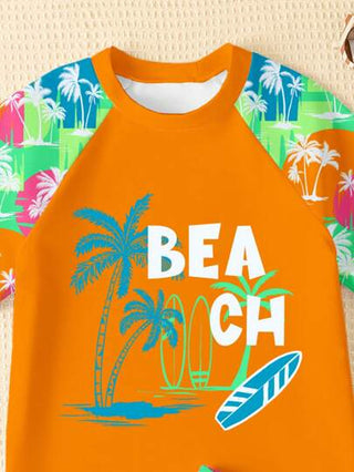 مايوه أولادي طقم كاجوال لحدث الشاطئ للأطفال من الفتيان، يتكون من بنطال قصير وبدلة سباحة, مطبوع عليه "الشاطئ والجوز والعطلة والإجازة والبحر ورحلة العائلة"، مناسب للصيف