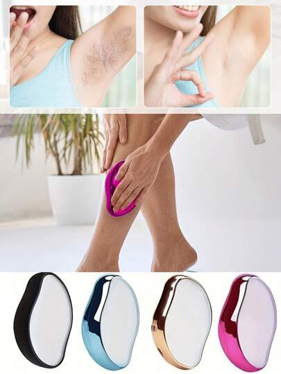 قطعة واحدة من آلة إزالة الشعر الكريستالية الزجاجية اليدوية المقاومة للماء، إزالة الشعر بدون ألم للنساء - قابلة لإعادة الاستخدام والغسيل، بشكل بيضاوي، مقبض إرجونوميكي، باللون الأبيض والوردي والأسود، جهاز إزالة الشعر بدون ألم للرجال والنساء، إزالة...