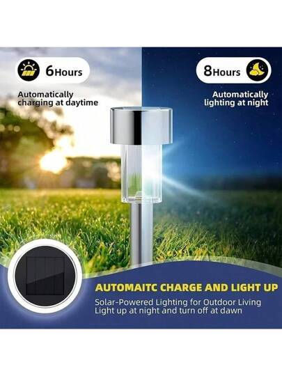 12 قطعة من أنوار الحديقة العاملة بالطاقة الشمسية من الفولاذ المقاوم للصدأ، أضواء ديكور خارجية مقاومة للماء وموفرة للطاقة سهلة التركيب، تناسب ديكور الحدائق والمناطق المحيطة بالمنزل مثل المداخل والممرات والأفنية والأسوار والمسابح، مناسبة لاستخدامات يومية أو
