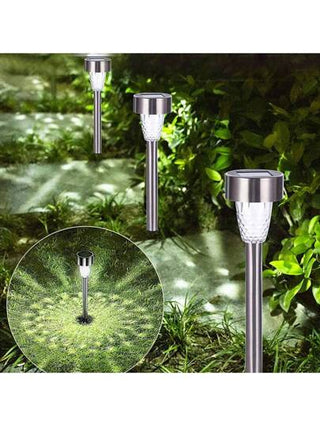 12 قطعة من أنوار الحديقة العاملة بالطاقة الشمسية من الفولاذ المقاوم للصدأ، أضواء ديكور خارجية مقاومة للماء وموفرة للطاقة سهلة التركيب، تناسب ديكور الحدائق والمناطق المحيطة بالمنزل مثل المداخل والممرات والأفنية والأسوار والمسابح، مناسبة لاستخدامات يومية أو