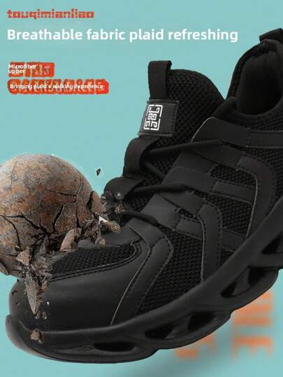 أحذية سلامة عمل للرجال، مقاومة للثقب، طرف فولاذي مضاد للتراكم، قابلة للتنفس، خفيفة الوزن، أحذية واقية لمواقع البناء