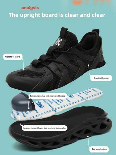 أحذية سلامة عمل للرجال، مقاومة للثقب، طرف فولاذي مضاد للتراكم، قابلة للتنفس، خفيفة الوزن، أحذية واقية لمواقع البناء
