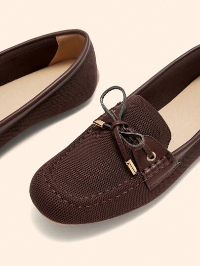 CUCCOO BASICS أحذية نسائية أنيقة لون القهوة ذات فيونكة مريحة مصنوعة من قماش، مناسبة للقيادة والتنقل والتسوق وفي مناسبات متعددة