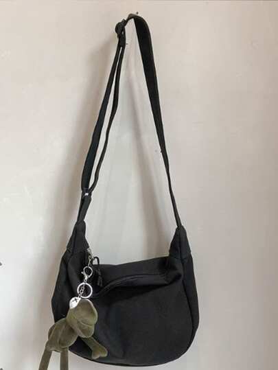 1 قطعة حقيبة كتف متعددة الجيوب من نوع الحزام بتصميم بسيط ولون سادة، قابلة للضبط والتعديل، مغلقة بسوستة، من قماش النايلون المقاوم للماء (لا تتضمن الدلايات)