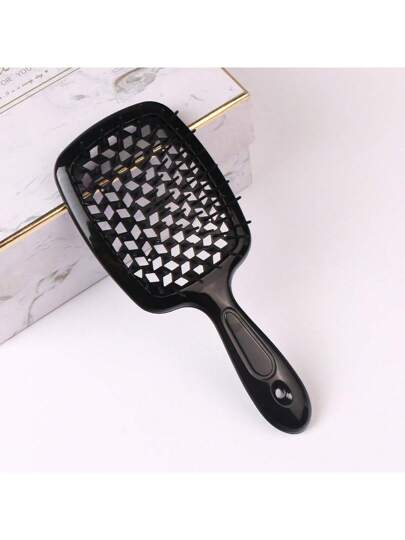 1 مشط مربع مفرغ، مشط شعر بتصميم شبكي شائع مع وظيفة التدليك، تصميم رقع ملون للحصول على تسريحة شعر كثيفة