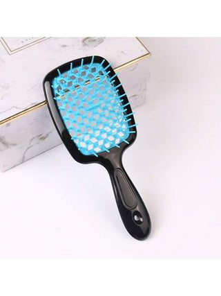 1 مشط مربع مفرغ، مشط شعر بتصميم شبكي شائع مع وظيفة التدليك، تصميم رقع ملون للحصول على تسريحة شعر كثيفة