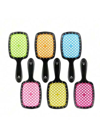 1 مشط مربع مفرغ، مشط شعر بتصميم شبكي شائع مع وظيفة التدليك، تصميم رقع ملون للحصول على تسريحة شعر كثيفة