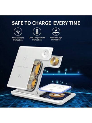 محطة شحن لاسلكية 3 في 1 ، شاحن ماغسيف السريع 15واط ، متوافقة مع هواتف آيفون من 16 إلى 8, إصدارات متطورة وحماية، متوافقة مع ساعات آبل من Ultra 9 إلى 2، ومتوافقة مع سماعات الأذن من الجيل الرابع إلى الثاني ، مناسبة للمكتب والسكن والمنزل