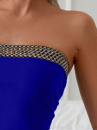 طقم تانكيني حريمي Swim Lushoire حللة مايو عبارة مجموعة سترة خصر (تنكيني) بقطع معرقة مع شريط منسوج للنساء في منتجع الشاطئ