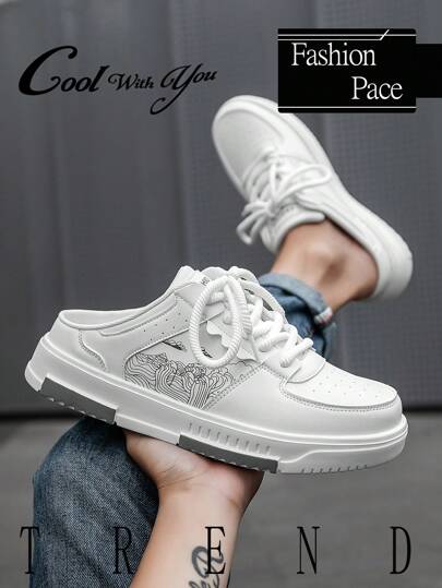 أحذية رجالية كاجوال عملية مريحة للخارج ، شرائح مسطحة بطبعات عشوائية كتابية أربطة , خفيفة الوزن مرنة متعددة الاستخدامات