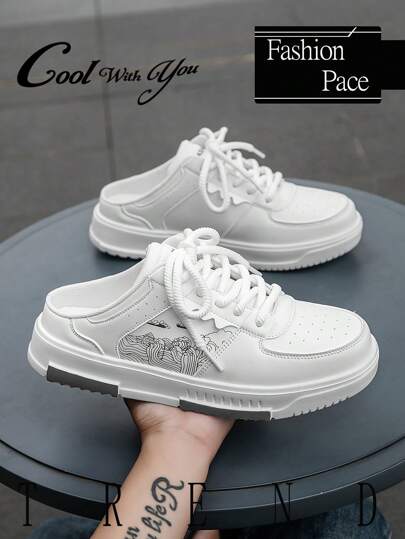 أحذية رجالية كاجوال عملية مريحة للخارج ، شرائح مسطحة بطبعات عشوائية كتابية أربطة , خفيفة الوزن مرنة متعددة الاستخدامات