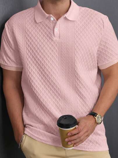 Manfinity Homme قميص بولو قصير الأكمام باللون الأحادي مناسب للارتداء اليومي في الصيف
