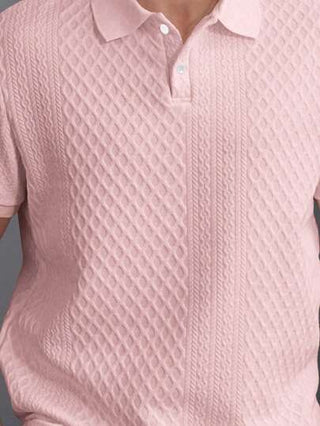 Manfinity Homme قميص بولو قصير الأكمام باللون الأحادي مناسب للارتداء اليومي في الصيف