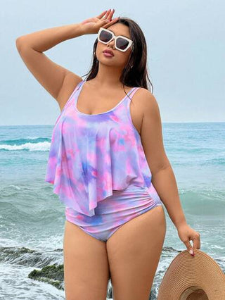 SHEIN Swim Curve مجموعة بكيني من قطعتين مع حمالات سميكة وطباعة زهور للنساء كبيرات الحجم، بيكيني شرابة مناسب للعطلات