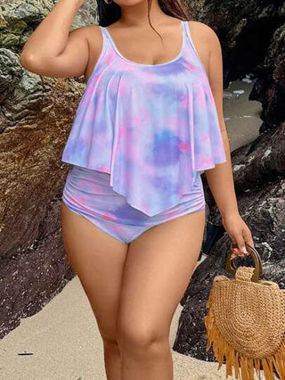 SHEIN Swim Curve مجموعة بكيني من قطعتين مع حمالات سميكة وطباعة زهور للنساء كبيرات الحجم، بيكيني شرابة مناسب للعطلات