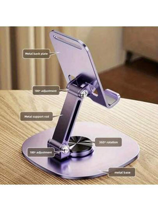 أثاث مكتبي حامل هاتف محمول معدني قابل للدوران 360 درجة - مدمج وقابل للنقل, قابل للطي على المكتب, متوافق مع جميع الهواتف الذكية واللوحات, إكسسوار مكتبي مثالي