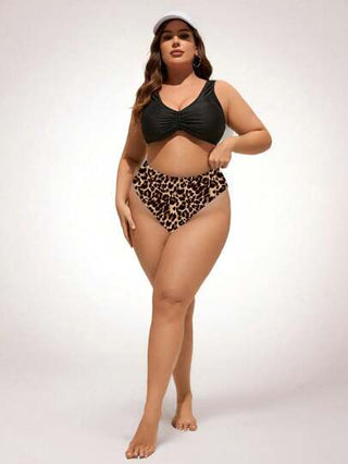 Swim SXY قطعة سراويل بيكيني ملونة بنمط طبعات جلد الفهد للسيدات بحجم زائد، ملابس سباحة صيفية للأجازات والشاطئ