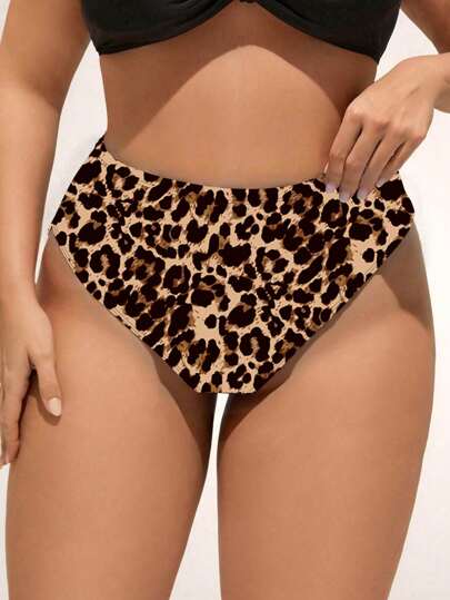 Swim SXY قطعة سراويل بيكيني ملونة بنمط طبعات جلد الفهد للسيدات بحجم زائد، ملابس سباحة صيفية للأجازات والشاطئ