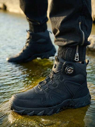 أحذية أمان العمل للرجال مع إبزيم دوار ، مقاومة للطعن ، رأس حذاء فولاذي مضاد للكسر ، قابل للتنفس ، خفيف الوزن ، مناسب لمواقع البناء ، أحذية واقية