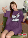 DAZY TOM AND JERRY X DAZY طقم بيجامة شورت فضفاض بنمط طباعة حرف كاجوال