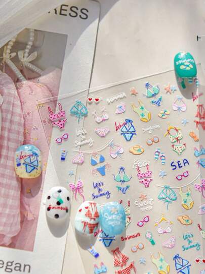 1 قطعة ملصقات إكسسوارات جذابة لتزيين الأظافر، لاصقة ذاتية للأزياء الصيفية، مناسبة لاكسسوارات فن الأظافر DIY الجميلة، تصميم وتزيين الأظافر