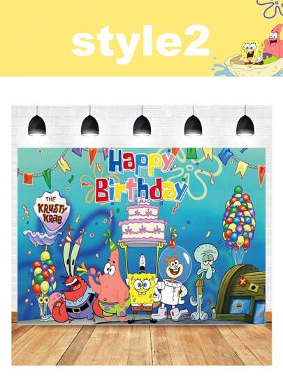 SPONGEBOB لافتة عيد ميلاد كرتونية لسبونجبوب ريبع البنطال، خلفية قماشية للديكور في حفلات عيد الميلاد