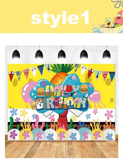 SPONGEBOB لافتة عيد ميلاد كرتونية لسبونجبوب ريبع البنطال، خلفية قماشية للديكور في حفلات عيد الميلاد