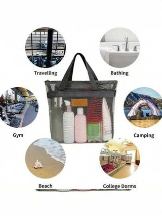 قطعة واحدة شباك الاستحمام الجديد، حقيبة شاطئ، حقيبة أدوات التجميل معلقة بجيوب سوست، حقيبة تخزين مستحضرات التجميل، مثالية للسفر والجيم والتخييم والسكن الجامعي للنساء، أدوات شاطئ وتخييم والسفر الضرورية