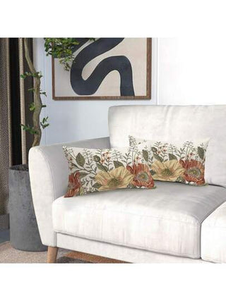 غطاء وسادة ذو طبعة نباتية عتيقة مقاس 12*20 إنش ، تصميم أوراق صدأية صفراء بنية اللون على جانب واحد فقط، غطاء وسادة ديكور منزلي ريفي للأريكة بدون حشو