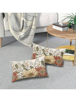 غطاء وسادة ذو طبعة نباتية عتيقة مقاس 12*20 إنش ، تصميم أوراق صدأية صفراء بنية اللون على جانب واحد فقط، غطاء وسادة ديكور منزلي ريفي للأريكة بدون حشو