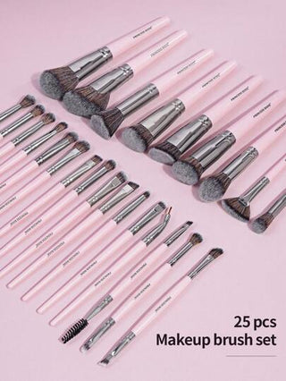 Princess Rose 25 قطعة مجموعة فرش مكياج احترافية مع حقيبة للحمل، أدوات مكياج ذات ألياف ناعمة للحمل السهل، فرشاة الأساس، فرشاة ظلال العيون، فرشاة الحواجب، طقم فرش للسفر من نوع "روز الأميرة"