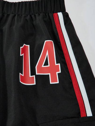 SHEIN بدلة شابة مكونة من تي شيرت بلوك ألوان شبكي و بنطلون مطبوع ثلاثي الأبعاد الجيوب