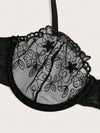 Opulent Queen مجموعة ملابس داخلية للنساء مكونة من 2 قطعة، تصميم مثير وساحر، رومانسي بطرز يدوي، كأس 3/4 مع شريط تحت ،لون أسود، للارتداء اليومي والحفلات