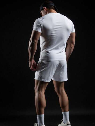 Manfinity Sport Polished تيشيرت أكمام غوطية الطباعة للرجال قصير الأكمام ملابس أنشطة ركض ملابس رياضية