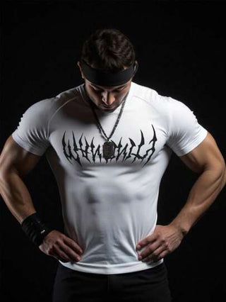 Manfinity Sport Polished تيشيرت أكمام غوطية الطباعة للرجال قصير الأكمام ملابس أنشطة ركض ملابس رياضية