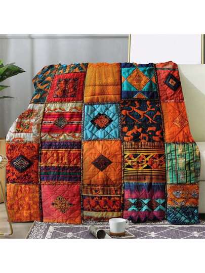 بطانية قطعة واحدة من البوهيميان ذات الطباعة الهندسية على المخمل ، ألوان نابضة بالحياة ، ناعمة ودافئة للأريكة والسرير والسيارة والمكتب والتخييم والسفر - بطانية هدية مناسبة لجميع المناسبات ، ٪100 بوليستر ، دافئة ومريحة ، بطانية أريكة | ديكور منزلي...