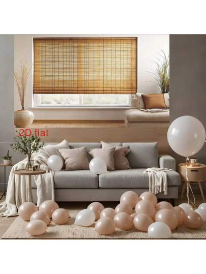 خلفية الأبعاد ذات موضوع دافئ وطبيعي، مزودة بستائر نيولي من الخيزران، أريكة مريحة، أرضيات خشبية، نباتات داخلية، مناسبة لديكور غرفة المعيشة العصرية - مثالية كخلفية لحفلة عيد الميلاد | ديكور غرفة المعيشة المريحة | موضوع دافئ وطبيعي، ديكور غرفة المعيشة من الف