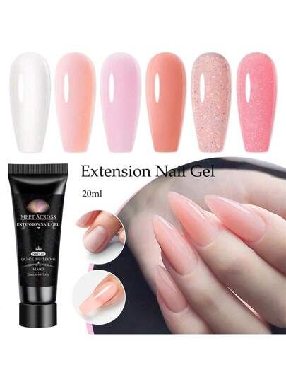 MEET ACROSS 6 قطع جل إكستنشن أظافر بوليمر سعة 20مل مجموعة طلاء الأظافر ، جل اكستنشن جليتر أكريليك لملمرة المناكير وألوان ملمعة وأطراف أظافر وفن جمالي للأظافر الأطول والأقوى