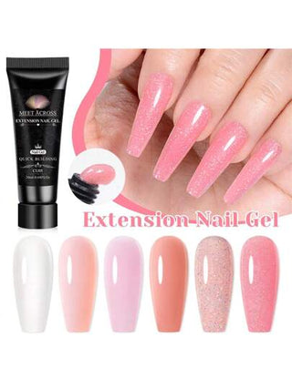 MEET ACROSS 6 قطع جل إكستنشن أظافر بوليمر سعة 20مل مجموعة طلاء الأظافر ، جل اكستنشن جليتر أكريليك لملمرة المناكير وألوان ملمعة وأطراف أظافر وفن جمالي للأظافر الأطول والأقوى