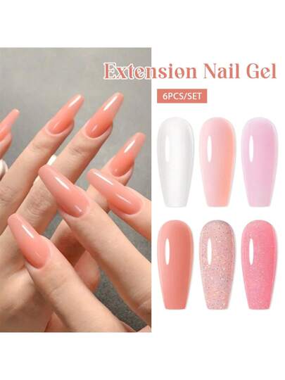 MEET ACROSS 6 قطع جل إكستنشن أظافر بوليمر سعة 20مل مجموعة طلاء الأظافر ، جل اكستنشن جليتر أكريليك لملمرة المناكير وألوان ملمعة وأطراف أظافر وفن جمالي للأظافر الأطول والأقوى