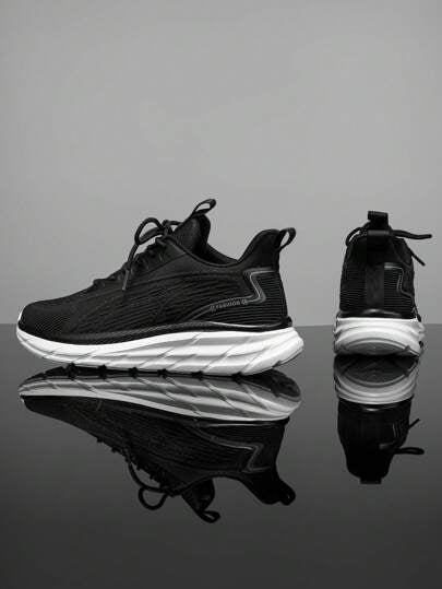 أحذية رياضية كاجوال ذات رباط أمامي للرجال، سهلة الارتداء وخفيفة الوزن من القماش المنسوج الفاخر باللون الأسود، مناسبة للارتداء اليومي والخارجي ولتمارين الركض والتدريب بالخارج