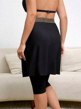 Swim Mulvari ملابس السباحة البلوزة والسروال ذات القطعتين في لون أسود قطعة واحدة محزم بالترتر، وطلاء، مناسب للأحجام الكبيرة للنساء في الأجازات على الشاطئ